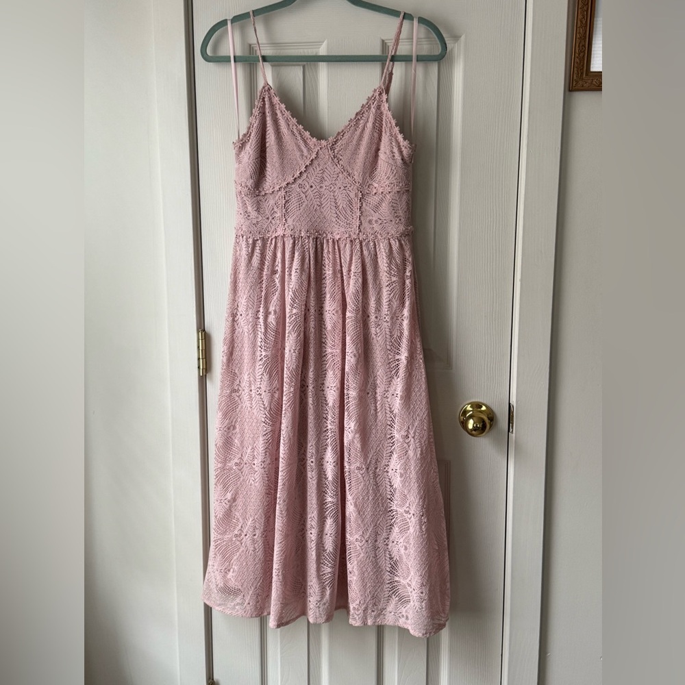 Elegant Pink Lace Dress with floral details